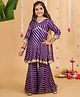 MASTARANG Three Fourth Sleeves Lace Embellished & Striped Foil Printed Kurta & Sharara With Dupatta Set - Purple