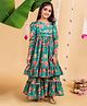 MASTARANG Full Sleeves Floral Printed & Lace Embellished Kurta With Coordinating Sharara Set - Green