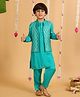 MASTARANG Full Sleeves Soild Kurta With Coordinating Pyjama & Ethnic Foil Printed Jacket Set - Aqua Blue