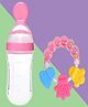 The Cheeky Kidzz Baby Ring Shape Rattle Teething Toy With Soft Silicone Squeeze Spoon Rice Cereal Feeder Bottle (PINK)