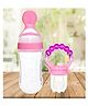 The Cheeky Kidzz Baby Fruit Vegetable Nibbler Soother Rattle Teether With Soft Silicone Squeeze Spoon Bottle BPA Free (PINK)