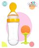 The Cheeky Kidzz Baby Fruit Shape Soft Sillicone Standing Teether With Squeeze Spoon Rice Cereal Bottle BPA Free (ORANGE)