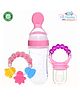 The Cheeky Kidzz Baby Ring Rattle & Fruit Vegetable Nibbler Soother Teether With  Squeeze Silicone Spoon Bottle BPA Free (PINK)