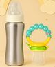 The Cheeky Kidzz Baby Silicone Fruit Nibbler Soother Teether Teething With Stainless Steel 240ml Bottle Set BPA Free(GREEN)