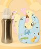 The Cheeky Kidzz Baby Stainless Steel 240ml Feeding Bottle with Essential 3 Feeding Bibs Combo Set (WHITE)