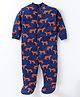 Kidi Wav Cotton Knit Full Sleeves Tigers Printed Sleepsuit - Navy Blue