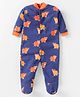 Kidi Wav Cotton Knit Full Sleeves Sheep Printed Sleepsuit - Navy Blue