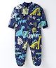 Kidi Wav Cotton Knit Full Sleeves Dinosaurs Printed Sleepsuit - Navy Blue