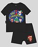 The Peppy Tend 100% Cotton Christmas Theme Half Sleeves My 1st Christmas Text Printed Tee With Shorts Set - Black