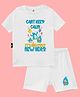 The Peppy Tend New Year Theme 100% Cotton Half Sleeves Cant Keep Calm Its My First New Year Text Printed Tee & Shorts Set - White