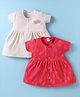 Ben Benny Single Jersey Knit Half Sleeves Front Open Frocks with Text & Polka Dots Print Pack of 2 - Off White & Red