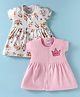 Ben Benny Single Jersey Knit Half Sleeves Front Open Frocks with Floral & Text Print Pack of 2 - Off White & Pink
