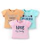 Doodle Poodle 100% Cotton Knit Half Sleeves T-Shirt With Love My Family Text Print Pack Of 3 - Pink