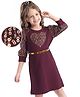 Hola Bonita Knit Three Fourth Sleeves Textured Dress With Sequin Detailing - Wine