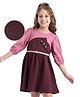 Hola Bonita Knit Three Fourth Sleeves Dress With Color Block Design - Pink & Wine