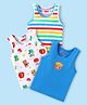 Babyhug 100% Cotton Knit Sleeveless Striped Sando with Bear Print Pack of 3- Blue & White