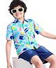 Ollington St. 100% Cotton Knit Half Sleeves Shirt & Denim Shorts Set Tropical Theme Printed - White,Indigo
