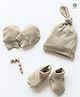 Cocoon Care Bamboo Cotton Knit Solid Cap Mittens & Booties Set - Off White
