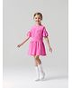Primo Gino  Cotton Knit Solid Half Sleeves Drop Waist Frock With Schiffli Embroidery - Pink