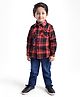 Babyhug Cotton Woven Full Sleeves Checks Shirt & Denim Jeans Set - Red & Blue