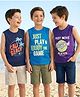 Pine Kids Cotton Knit Sleeveless Tank T-Shirts with Text Print Pack of 3 - Blue
