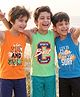 Pine Kids Cotton Knit Sleeveless Tank T-Shirts with Sun & Surf Text Print Pack Of 3 - Blue Orange & Light Green