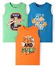 Pine Kids Cotton Knit Sleeveless Tank T-Shirts with Sun & Surf Text Print Pack Of 3 - Blue Orange & Light Green