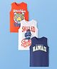 Pine Kids Cotton Knit Sleeveless Tank T-Shirts with Skilled Text Print Pack Of 3 - White Navy Blue & Orange