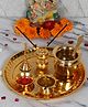 Amaya Decors Gold Steel Pooja Thali With Velvet Box