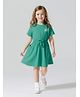 Primo Cotton Knit Drop Shoulder Dress With Text Print & Front Pockets - Turquoise