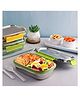PddFalcon Munch Trio Stainless Steel Lunch Box with 3 Partition , Food Grade BPA Free, Containers with Air Tight and Leak Proof Lids, Clip Lock, Compact Sleek Tiffin Box - 750ml Green