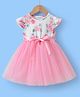 Mark & Mia Cap Sleeves Floral Printed with Ribbon Detailing Flared Party Frock - Pink