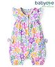 Babyoye 100% Organic Muslin Woven Frill Sleeves Floral Printed Romper with Pocket Detailing - White