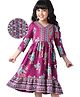EARTHY TOUCH Single Jersey Knit Three Fourth  Sleeves Floral Printed Ethnic Dress - Wine