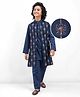 Pine Kids Woven Full Sleeves Sequin Embroidered Kurta Pyjama Set with Jacket - Navy Blue