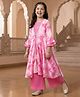 Pine Kids Viscose Woven Embroidered Top and Palazzo with Full Sleeves Tie Dye Shrug - Pink