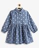 Campana 100% Cotton Full Sleeves Stars Printed Shirt Style Dress - Blue