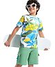 OLLINGTON ST. 100% Cotton Knit Half  Sleeves T-Shirt & Shorts Set with Leaf Print - Green