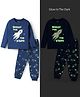 Honeyhap Premium   Single Jersey Knit Full Sleeves Glow In the Dark Night Suit with Bio Finish & Space Theme Print - Navy Peony