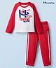 Honeyhap Premium Cotton Knit Full Sleeves Night Suit With Bio Finish & Text Print - Risk Red