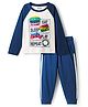 Honeyhap Premium Cotton Knit Full Raglan Sleeves Night Suit with Bio Finish & Typography Print - White & Navy Blue
