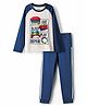 Honeyhap Premium Cotton Knit Full Raglan Sleeves Night Suit with Bio Finish & Typography Print - White & Navy Blue