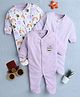 BUMZEE Cotton Full Sleeves Rainbow & Bee Print Sleepsuit Pack Of 3 - Lavender & White