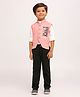 KIDS ISLAND Cotton Lycra Full Sleeves Just Be Nice Text Printed 3 Piece Party Suit Set - Peach