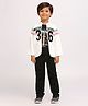 KIDS ISLAND Lycra Full Sleeves 36 Numericals Printed Tee & Pant With Blazer Set - White