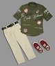 KIDS ISLAND Lycra Full Sleeves Millenia Artist Text Printed Shirt & Pant Set - Green