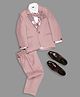 KIDS ISLAND Cotton Lycra Full Sleeves Shimmered & Rhinestones Embellished 4 Piece Party Suit Set - Peach