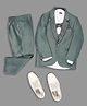 KIDS ISLAND Cotton Lycra Full Sleeves Shimmered & Rhinestones Embellished 4 Piece Party Suit Set - Green
