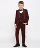 KIDS ISLAND Satin Full Sleeves Abstract Embroidered 4 Piece Party Suit Set - Maroon