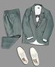 KIDS ISLAND Cotton Full Sleeves Rhinestones Embellished 4 Piece Party Suit Set - Sea Green